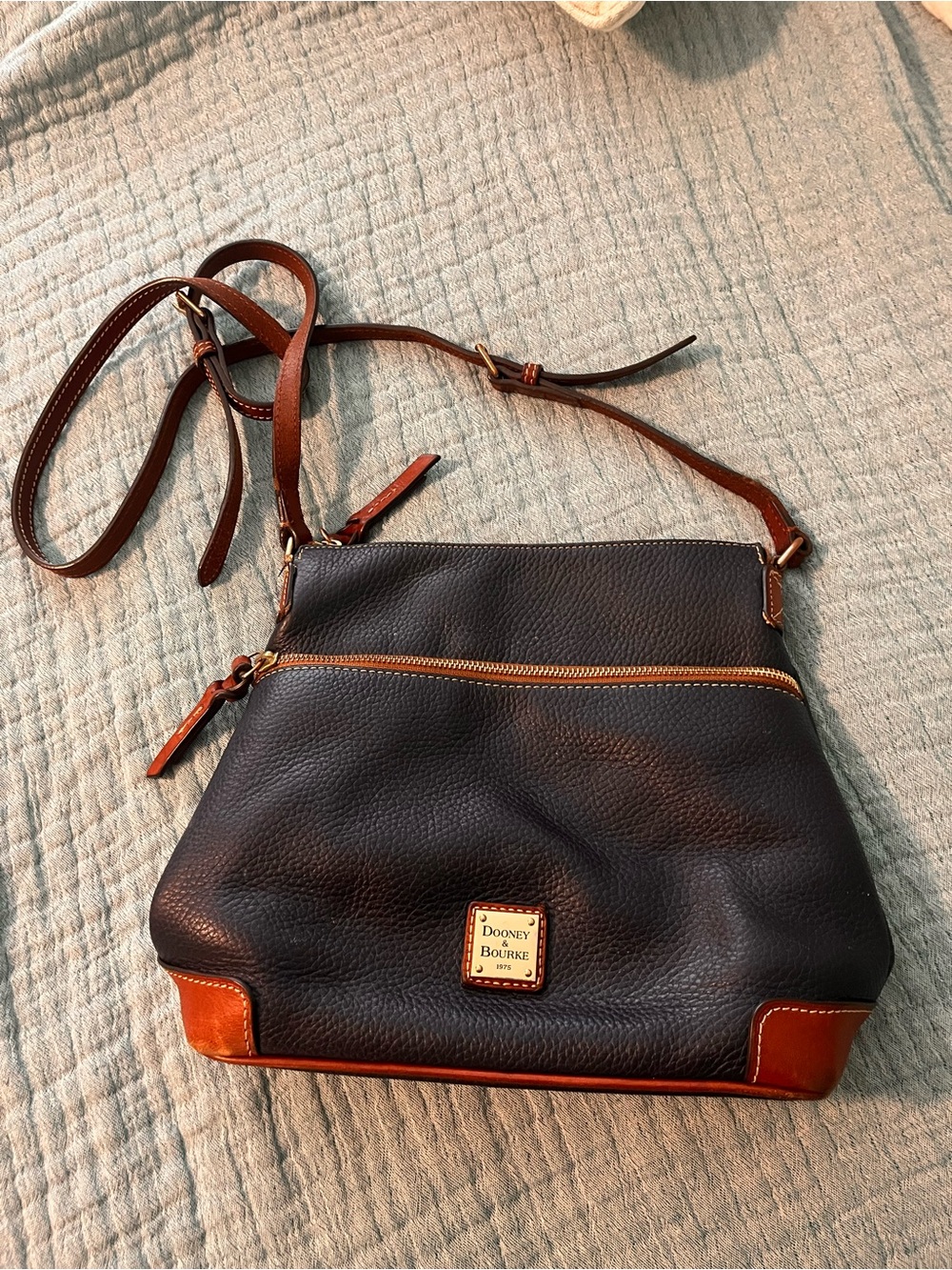 Dooney & Bourke dark blue Pebbled Leather Crossbody with Brown Trim - Picture 4 of 14